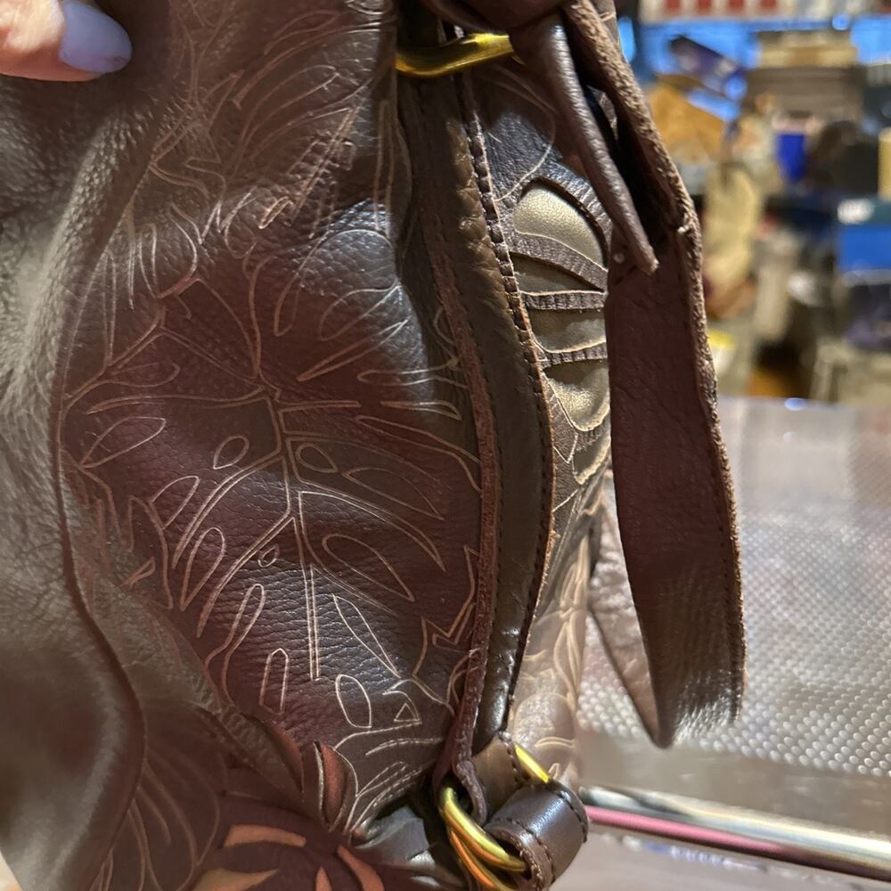The Sak Collective Ojai Tobacco Dark Brown Leather Hobo Bucket Shoulder Purse - Picture 6 of 10
